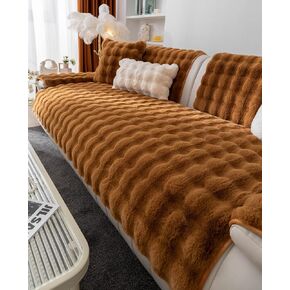 Luxury Soft Faux Fur Fleece Seat Sofa Cover Sectional Couch Cover Fluffy Fuzzy Solid Sofa Slipcover Faux Rabbit Fur Anti-Slip L Shaped Couch Cover for Dogs Cats Pet (Cream,36''x70'')