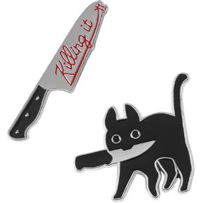 مجموعة دبابيس القط المينا اللطيفة، 2 قطعة دبوس المينا دبابيس رائعة لحقائب الظهر تناسب النساء والرجال والفتيات والأولاد هدايا الهالوين in Kuwait