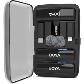 BOYALINK Wireless Lavalier Microphones for Android iPhone 15 Type C Smartphone Cameras DSLR, Noise Cancellation, 10h Battery, Clip on Lapel Mic for Live Streaming Video Conference Recording