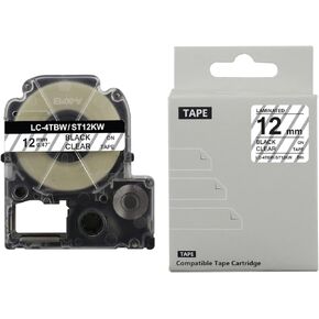 1 Pack Black on White Label Tape Replacement for Ep Son LC-4WBN LK-4WBN SS12KW 12mm 1/2 Inch Refill Label Tape Cartridges for Ep Son Labe Works LW300 LW400 LW600P LW700 Label Maker