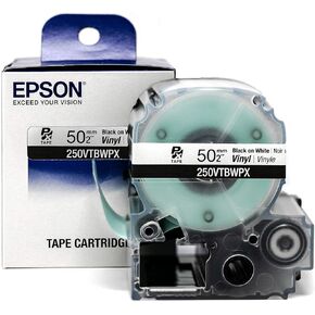 Epson LABELWORKS 250VTBWPX Vinyl Tape - Black on White Flexible and Durable Vinyl Industrial Label Maker Tape - 2" (50MM) Wide, 22.9 ft