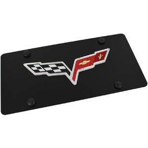 Chevrolet Eurosport Daytona- Compatible with 2005-2013, Corvette C6 Flags License Plate on Black Steel