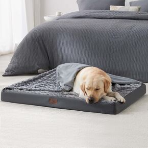 WESTERN HOME WH Large Orthopedic Dog Bed for Medium, Large and Extra Large Dogs, Egg-Crate Foam Pet Bed Mat with Rose Plush Removable Cover, Waterproof Lining, and Non-Slip Bottom, Machine Washable in Kuwait