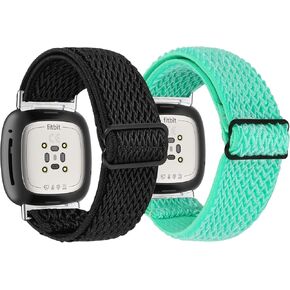 （2pack） Stretchy Nylon Watch Bands Compatible with Fitbit Versa 3/ Fitbit Sense,Women Men Soft Breathable Adjustable Elastic Replacement Wristband (Light Pink-Bright Yellow) in Kuwait