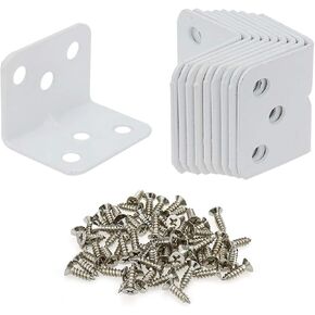 90 Degree L Shaped White Right Angle Bracket Corner Brace Support with Screws,28x28x34X2mm(L*W*H*T),Pack of 10