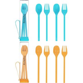 Rich&Ray Travel Utensils Set with Case, Reusable Picnic Accessories Fork and Spoon, Cutlery Set Eco-Friendly BPA Free for Adults Travel Picnic Camping Utensils, Home Essentials (white+white)