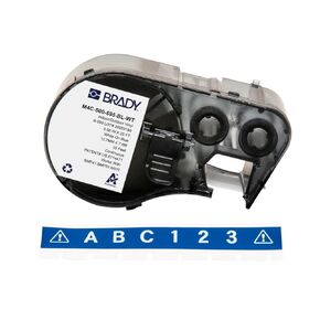 Brady Authentic (M4C-500-595-BL-WT) All-Weather Vinyl Labels 0.5 in W x 25ft White on Blue. for use with The BMP41, BMP51, and M511 Label Printers