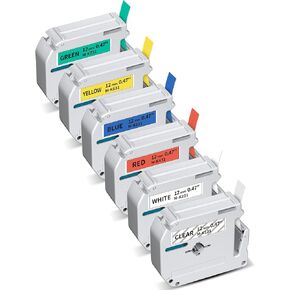 6PK M Tape Compatible with Brother P Touch PT-65 70 70BM M95 45 80 90 Label Maker Tape 12mm 0.47 Inch Color MK Tapes, Replacment for P Touch M-K 131 231 431 531 631 731, 26.2 Ft