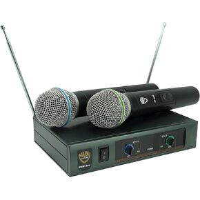 Nady DKW DUO HT B/D VHF Dual Wireless Handheld Microphone System – includes 2 microphones, AC adapter and audio cable – Easy setup – Karaoke, performance, presentation, public address
