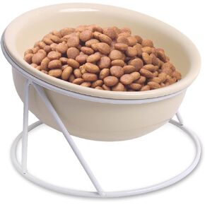 Cat Elevated Feeding Bowl,Anti-Vomiting Cat Food Bowl with Tilted Design and 6-inch Stand,Whisker Fatigue Cat Water Bowl - Durable Ceramic Material Purr Bowl