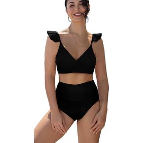 SPORLIKE Women High Waisted Bikini Ruffle Adjustable Swimsuit Padded Bathing Suit