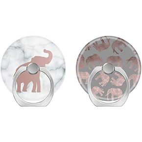 2 Pack/Cell Phone Ring Holder 360 Degree Rotation Finger Stand Works for All Smartphone and Tablets-Rose Gold Elephant on Marble Clear Tribal Pattern