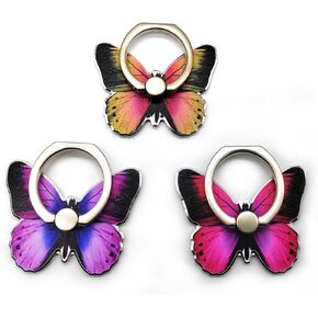 3 Pack of Butterfly Phone Ring Holder Set for iPhone,Cute Metal Butterfly Shaped Cellphone Grip for Girls/Women(Pink,Purple,Yellow)