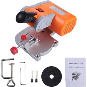 110v Mini Miter Cut-Off Saw Max 45 Degrees Cutting For Crafts Wood Copper Plastic Acrylic Aluminum Model Making (Orange)