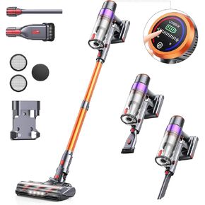 Laresar Cordless Vacuum Cleaner, 450W/38000pa Stick Vacuum Cleaner with Touch Screen, Up to 55 Mins Runtime, Handheld Anti-Tangle Vacuum Cleaner, Edge Cleaning, Pet Hair, Carpet and Hardwood Floor