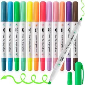 Mr. Pen- Dual Tip Highlighters, Pastel Colors, 12 Pack, Fine & Chisel Tip Highlighters Assorted Colors, Colored Highlighters, Highlighter Pens, Highlighter Markers, Markers for Journaling