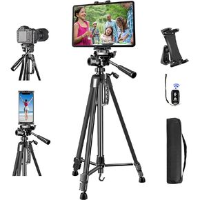 Tripod for iPad iPhone, Heavy Duty Tablet Tripod Stand Mount Holder 60inch Height with Remote for 3.5 to 13.5in iPad Phone, iPad Pro Air Mini 12.9 11, DSLR,Video Zoom Meeting