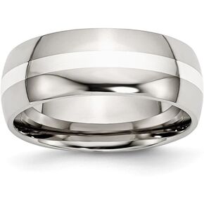 Stainless Steel Sterling Silver Inlay 8mm Polished Wedding Band