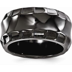 Solid Black Titanium Men's Faceted Edges 12mm Plain Classic Wedding Band Ring