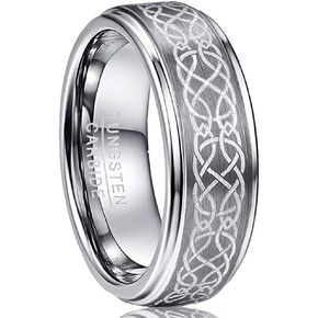 Vakki Men's 8mm Laser Celtic Knot Brushed Tungsten Carbide Wedding Band Rings Polished Step Edge Size 6-14