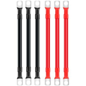 6PCS 2 AWG Battery Inverter Cables,Auto Battery Cable with 3/8" Lugs Terminals Copper Wire, Red and Black Battery Cables for Car Marine Solar Motorcycle ATV RV Marine Motorcycle