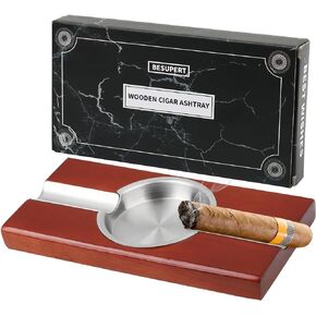Premium Cigar Ashtray, Black Wooden Large Size Cigar Cigarette Ash Tray Set, Cigar Accessories for Outdoor Patio Home Bar Use, Ideal Elegant Christmas Gift for Men, Father Decor Enthusiasts
