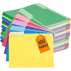1InTheOffice File Folders, Letter Size, 1/3 Cut Tab, Assorted Colors, 100 Pack