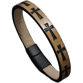 Jewbelet Mens Braided Leather Bracelet Cross Love Bangle Wristband Bracelet with Stainless Steel Closure