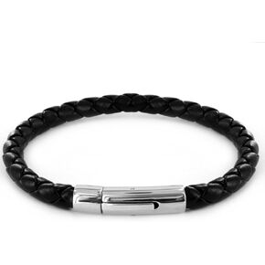 Crucible Jewelry Mens Simulated Black Leather Bracelet with Stainless Steel Hinge Clasp, 8-Inch