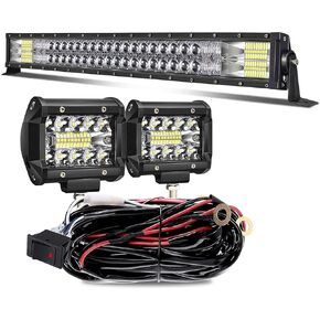 Led Light Bar 32 Inch 5D 180W Flood Spot Combo Beam Work Light Offroad Driving Light + 2Pcs 4 Inch 60W Fog Lights w/Rocker Switch Wiring Harness For Jeep Wrangler ATV UTV Polaris Toyota Golf Cart