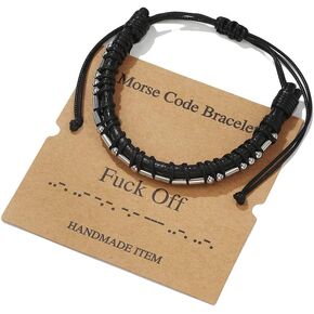 Morse Code Bracelet for Men Women - Funny Secret Message Friendship Bracelet Adjustable Mens Leather Bracelet Inspirational Gifts for Husband Boyfriend Bestfriend