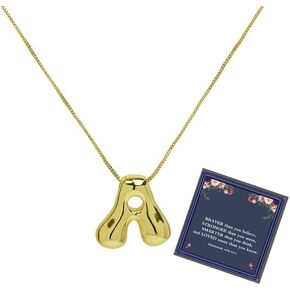 Bubble Letter Necklace Gold For Women, Balloon Initial Alphabet Pendant Polished 18k Gold Plated Puffy Name Statement Teen Girls Gift Jewelry