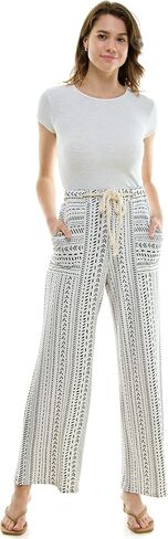 Women's Patterned Straight Leg, Full Length Pants with Rope Belt, in Saudi Arabia