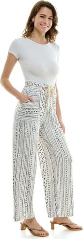 Women's Patterned Straight Leg, Full Length Pants with Rope Belt, in Saudi Arabia