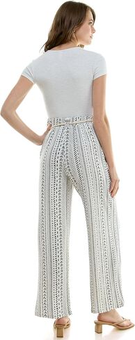 Women's Patterned Straight Leg, Full Length Pants with Rope Belt, in Saudi Arabia