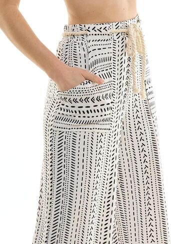 Women's Patterned Straight Leg, Full Length Pants with Rope Belt, in Saudi Arabia