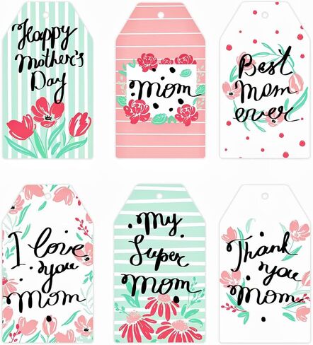 60 Pieces Mother's Day Gift Tags Happy Mother's Day Paper Tags Mother’s Day Gift Wrap Tags for Mother's Day Party Mom Birthday Party Supplies Decorations in Saudi Arabia