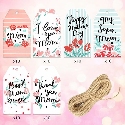 60 Pieces Mother's Day Gift Tags Happy Mother's Day Paper Tags Mother’s Day Gift Wrap Tags for Mother's Day Party Mom Birthday Party Supplies Decorations in Saudi Arabia