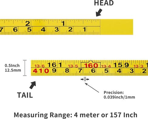2 Packs Steel Self-Adhesive Measuring Tape, Right to Left Reading 200cm or 78-Inch Imperial and Metric Ruler Tape, 1/2-Inch Peel and Stick Tape Measure for Woodworking, Saw, Drafting Table, Yellow in Saudi Arabia