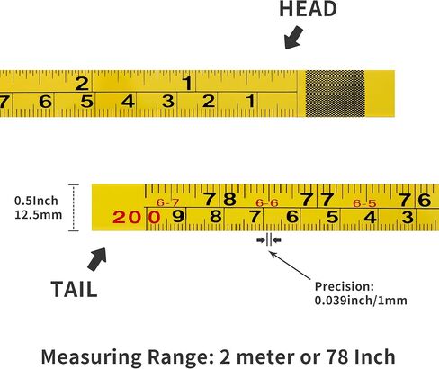 2 Packs Steel Self-Adhesive Measuring Tape, Right to Left Reading 200cm or 78-Inch Imperial and Metric Ruler Tape, 1/2-Inch Peel and Stick Tape Measure for Woodworking, Saw, Drafting Table, Yellow in Saudi Arabia