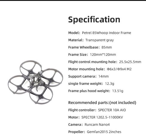 HGLRC Petrel Whoop Ultra-light Indoor Frame FPV Racing Drone (Petrel 85Whoop Gray Transparency Rack + Headset Kit) in Saudi Arabia