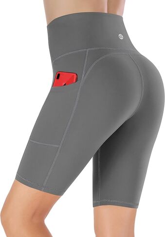 Ewedoos Biker Shorts Women Tummy Control Workout Shorts with 3 Pockets High Waisted Compression Gym Running Yoga Shorts Women Gray in Saudi Arabia