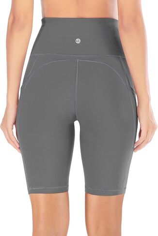 Ewedoos Biker Shorts Women Tummy Control Workout Shorts with 3 Pockets High Waisted Compression Gym Running Yoga Shorts Women Gray in Saudi Arabia