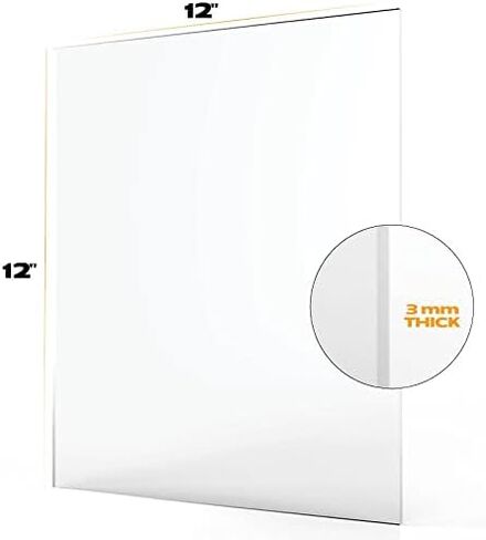 Clear Plexiglass Sheets 12" x 12" - 3 Pack - 1/8" (3mm) Thick - with Easy-to-Use Ruler Guides - Acrylic Sheets for Laser Cutting, DIY Projects & Signs. Easy to Cut & Drill Plastic Sheets in Saudi Arabia
