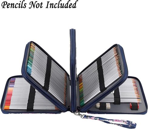 BTSKY Colored Pencil Bag- 160 Slots Pencil Holder Pen Bag Large Capacity Pencil Organizer with Handle Strap Handy Colored Pencil Box with Printing Pattern (Dark Blue Rose) in Saudi Arabia