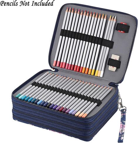 BTSKY Colored Pencil Bag- 160 Slots Pencil Holder Pen Bag Large Capacity Pencil Organizer with Handle Strap Handy Colored Pencil Box with Printing Pattern (Dark Blue Rose) in Saudi Arabia