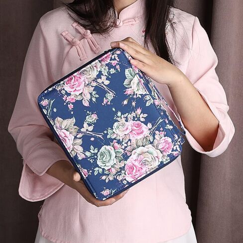 BTSKY Colored Pencil Bag- 160 Slots Pencil Holder Pen Bag Large Capacity Pencil Organizer with Handle Strap Handy Colored Pencil Box with Printing Pattern (Dark Blue Rose) in Saudi Arabia