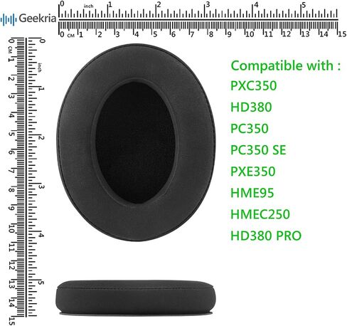 Geekria Comfort Velour Replacement Ear Pads for Sennheiser PXC350, HD380, PC350, PC350 SE, PXE350, HME95, HMEC250, HD380 PRO Headphones Ear Cushions, Ear Cups Cover Repair Parts (Black) in Saudi Arabia
