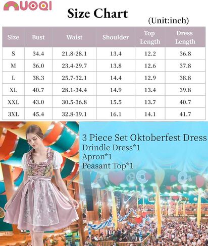 Nuoqi Oktoberfest Costumes Women 3 Piece German Dirndl Dress Costumes for Bavarian Oktoberfest Carnival in Saudi Arabia