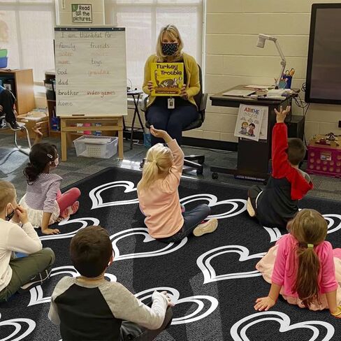سجادة Booooom Jackson باللون الأسود للفصل الدراسي، سجادة للفصل الدراسي ذات قلب كبير مقاس 7'5"x13'Area، سجادة للقراءة مع ظهر غير قابل للانزلاق، سجادة للجلوس في الفصول الدراسية الابتدائية in Kuwait